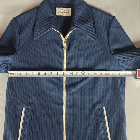 Vintage Zero King Ribbed Jacket Mens 38 Blue Full Zip Made USA Mod Scooter - Picture 11 of 14